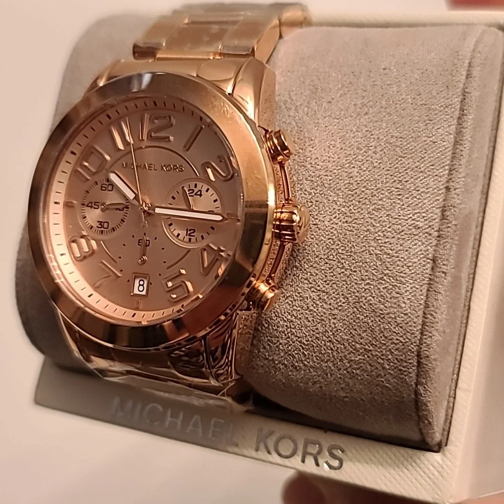 Michael Kors Mercer Rose Gold Tone Steel Salmon Dial Quartz Ladies Watch… - Picture 5 of 5